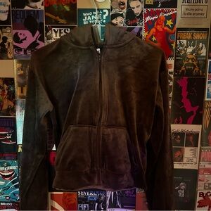 Light Brown Velvet Zip-Up Hoodie